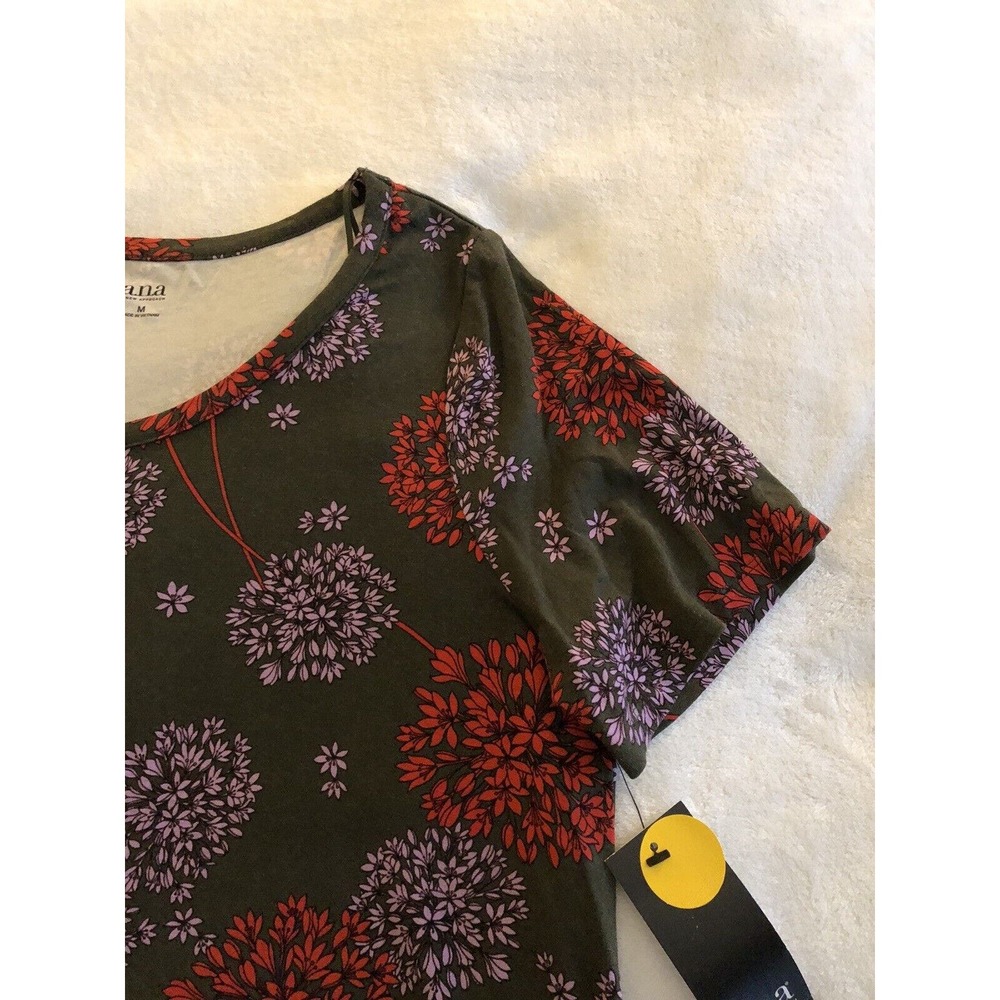 NWT ANA Womens Medium Short Sleeve Shirt Top Scoop Neck Floral Off Shoulder - Picture 7 of 12